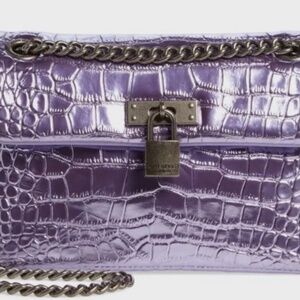 KURT GEIGER Brixton Croc Embossed Metallic Leather Shoulder Bag